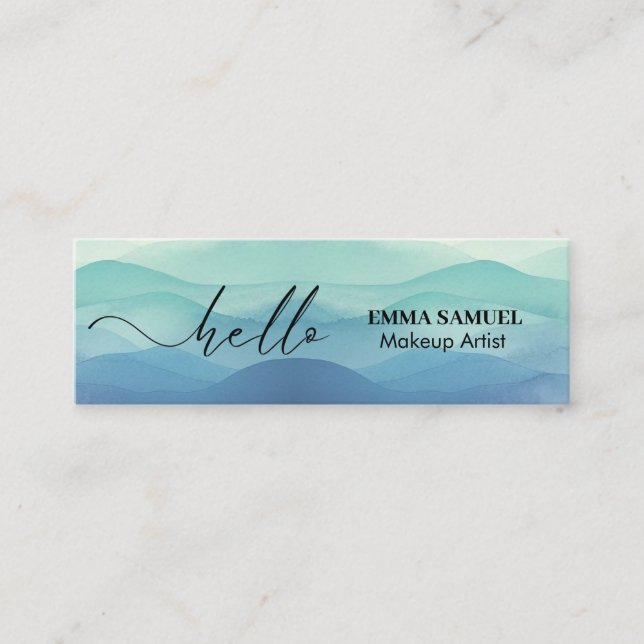 EleganHello Minimal Calligraphy Navy Ocean Mini Visitenkarte (Vorderseite)
