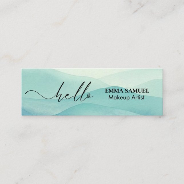 EleganHello Minimal Calligraphy Türkis Aquamarin Mini Visitenkarte (Vorderseite)