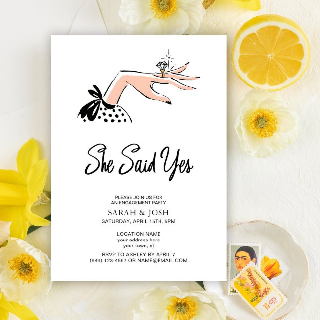 Eleganher She Said Yes Calligraphy Script-Verlobun Einladung (Von Creator hochgeladen)