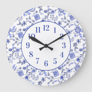 Eleganine Feminine Vintag Dusty Blue Floral Große Wanduhr