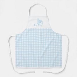 Eleganlight Blue Butterfly Monogram Gingham Schürze