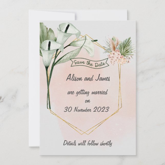 Eleganlilies SAVE THE DATE - bearbeitbarer Text Einladung (Vorderseite)