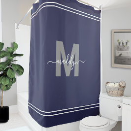 Eleganname Monogram Navy Blue Duschvorhang