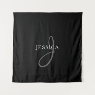 Eleganname Monogram Schwarz-weiß & grau Wandteppich