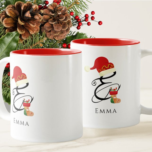 Eleganname Monogram Script Letter E Christmas Zweifarbige Tasse (Von Creator hochgeladen)
