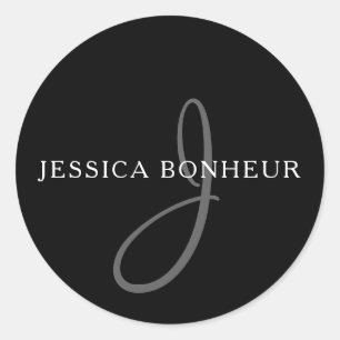 Eleganname Monogram   Weiß & Grau Runder Aufkleber