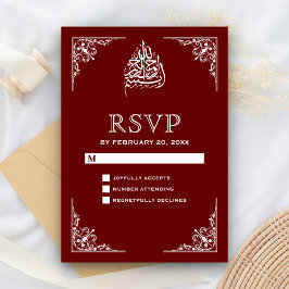 Eleganon Maroon Islamic Wedding RSVP Karte