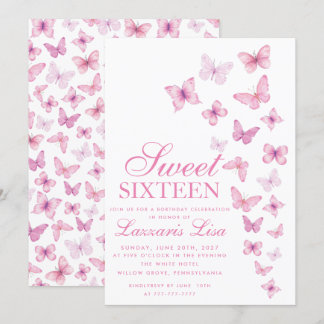 Eleganpink Sweet sechteent Butterflies Geburtstag Einladung
