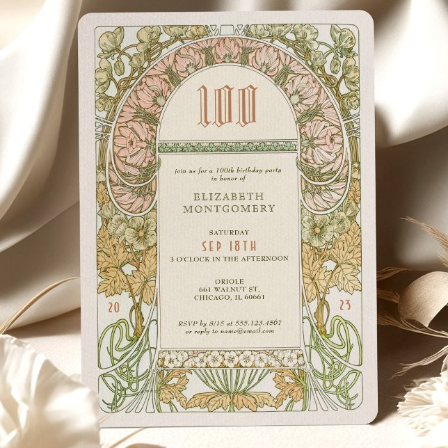 Elegant 100. Geburtstag Einladung Jugendstil Mucha (Von Creator hochgeladen)