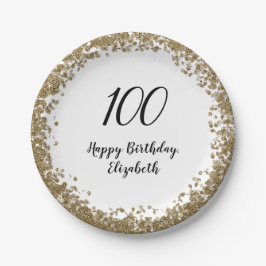 Elegant 100th Birthday Plates With Gold Sequins Pappteller