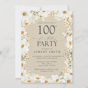 Elegant 100th Watercolor Floral Daisy Geburtstag Einladung