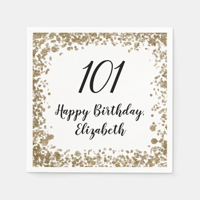 Elegant 101st Birthday Napkins With Gold Sequins Serviette (Vorderseite)