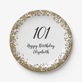 Elegant 101st Birthday Plates With Gold Sequins Pappteller