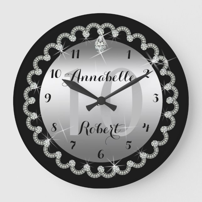 Elegant 10. Silber und Diamanten Jubiläum Große Wanduhr (Vorderseite)