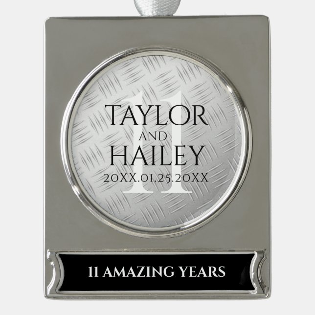 Elegant 11. Hochzeitsfeier Banner-Ornament Silber (Vorderseite)