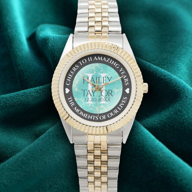 Elegant 11. Hochzeitstag in Türkis Armbanduhr (Elegant 11th Turquoise Wedding Anniversary Wristwatch Cover Photo 2)