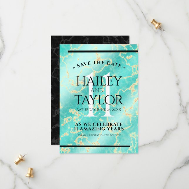 Elegant 11. Hochzeitstag in Türkis Save The Date (Vorderseite/Rückseite Beispiel)