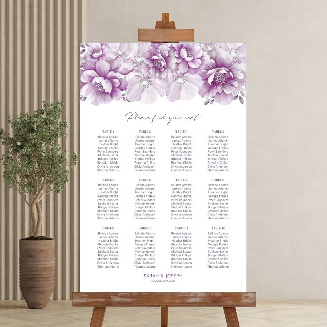 Elegant 12 Table Pink Floral Wedding Chart Poster (Von Creator hochgeladen)