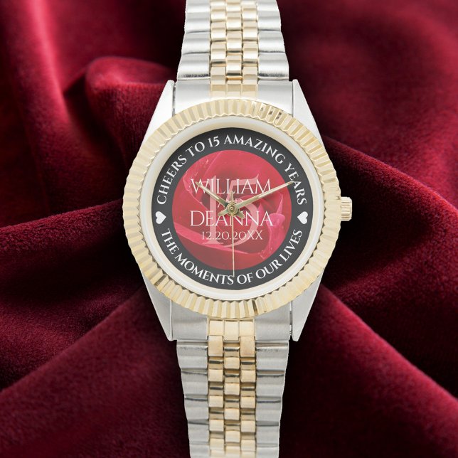 Elegant 15. 26. 36. Rose Hochzeit Jahrestag Armbanduhr (Elegant 15th Rose Wedding Anniversary Wristwatch Cover Photo)