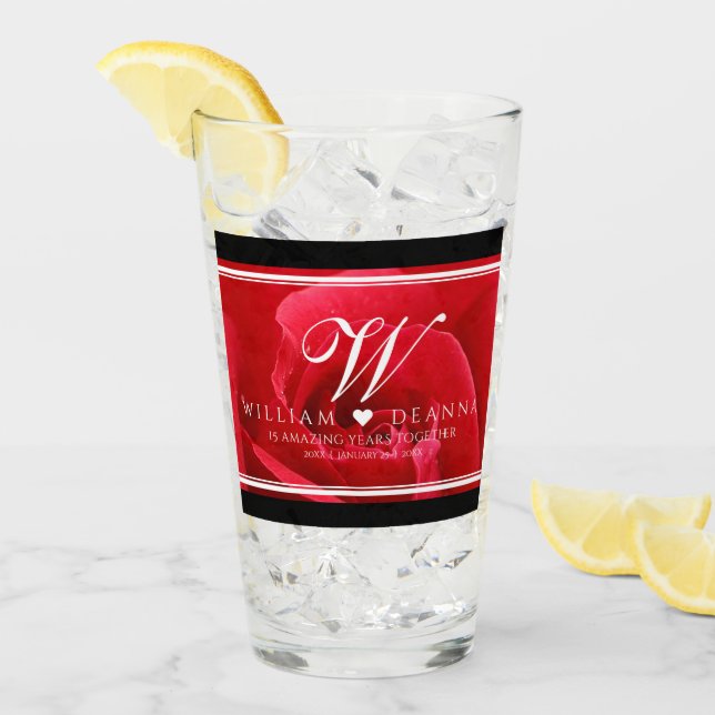 Elegant 15. 26. 36. Rose Hochzeit Jahrestag Glas (Vorderseite Ice)