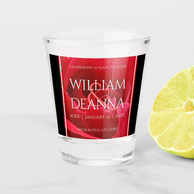 Elegant 15. 26. 36. Rose Hochzeit Jahrestag Schnapsglas (Vorderseite)