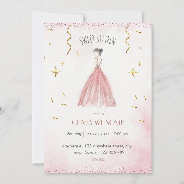Elegant 16 . Geburtstag Birthday Einladung (Vorderseite)