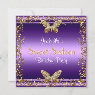Elegant 16 . Geburtstag Birthday Lila Butterfly Einladung