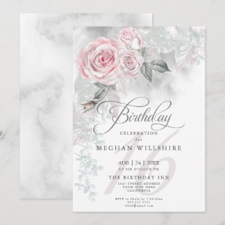 Elegant 16 . Geburtstag Birthday Watercolor PinkRo Einladung