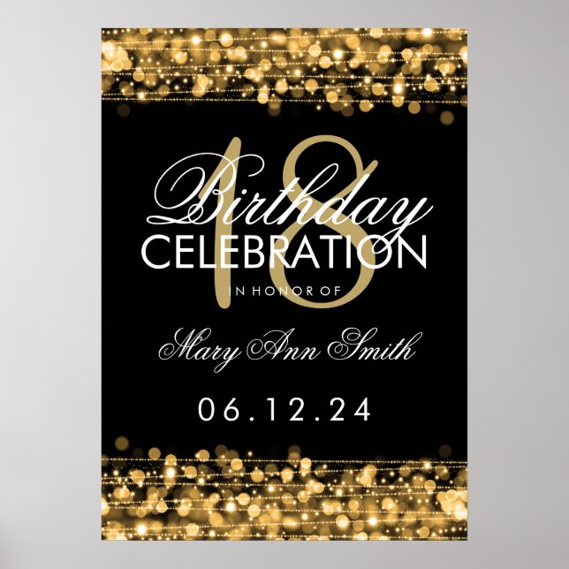 Elegant 18. Geburtstagsparty Glitzern Gold Poster (Vorne)