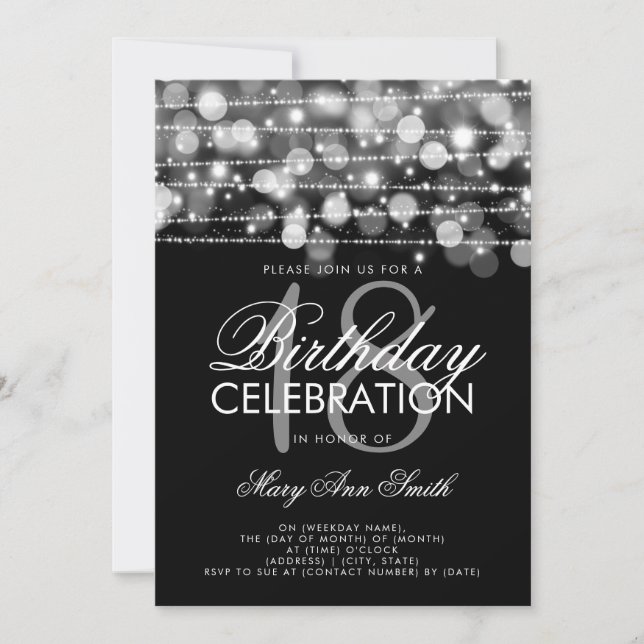 Elegant 18. Geburtstagsparty Glitzern Silver Einladung (Vorderseite)