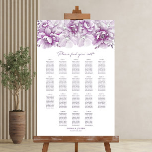 Elegant 18 Table Pink Floral Wedding Chart Poster