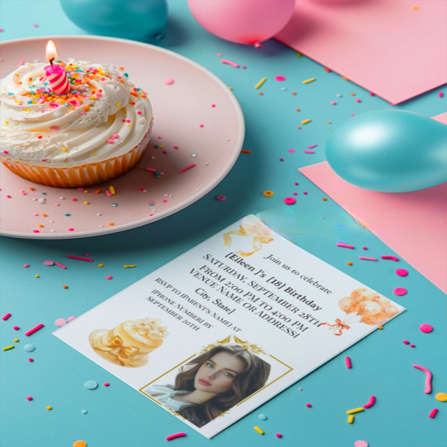 Elegant 18th Birthday Photo Party Invitation | Gol Einladung (Von Creator hochgeladen)