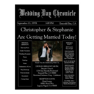 Elegant 1 Foto QR Code Newspaper Wedding Program Poster