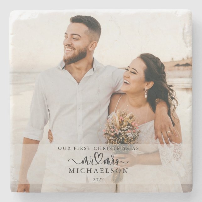 Elegant 1. Weihnachten Verheiratet als Mr. und Mrs Steinuntersetzer (Vorderseite)