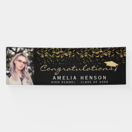 Elegant 2022 Black Gold Confetti Graduate Foto Banner