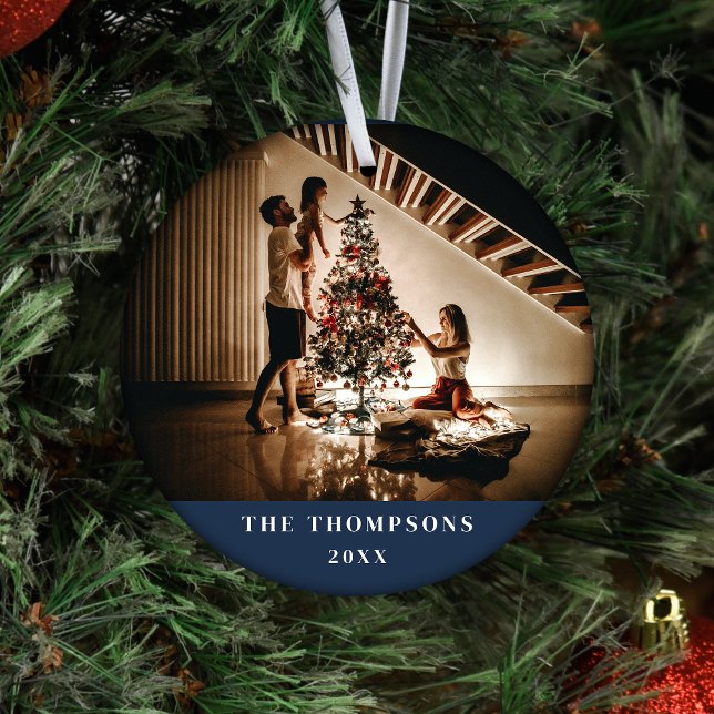 Elegant 2023 Family Foto Minimalistisch Navy Blue Keramik Ornament (Von Creator hochgeladen)