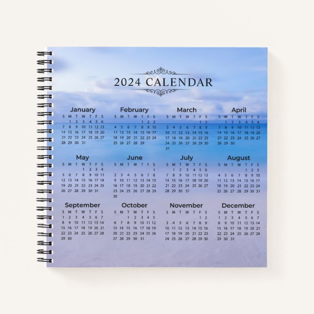 Elegant 2024 Calendar Beach Hintergrund | Notebook Notizbuch (Vorderseite)
