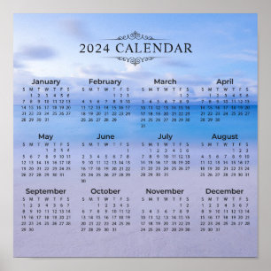 Elegant 2024 Calendar Beach Hintergrund Poster