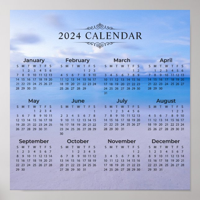 Elegant 2024 Calendar Beach Hintergrund | Poster (Vorne)