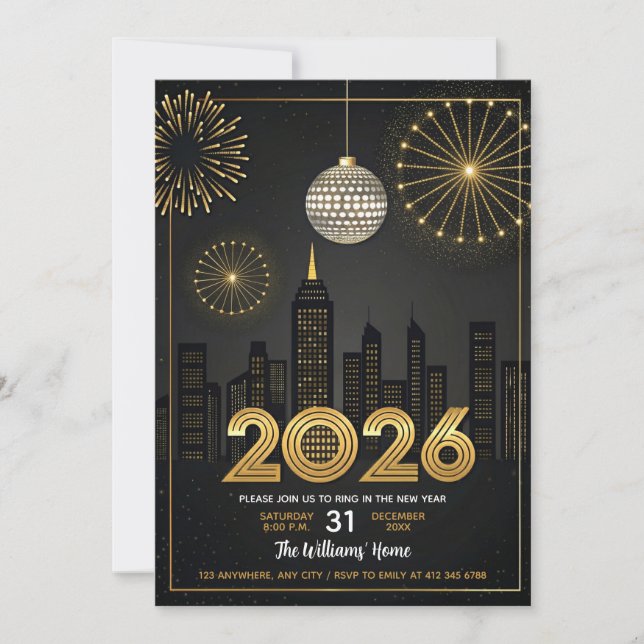 Elegant 2026 New Year's Eve -  Party Gold Glitter  Einladung (Vorderseite)