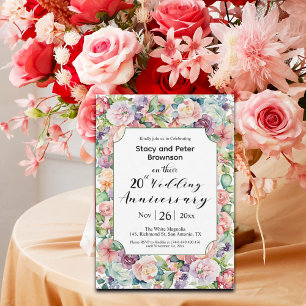 Elegant 20. Hochzeit Jubiläum farbenfrohe Blume Einladung
