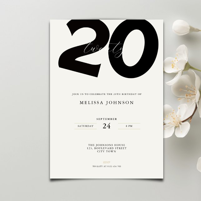 Elegant 20th Birthday Invitation - Minimal Style Einladung (Von Creator hochgeladen)