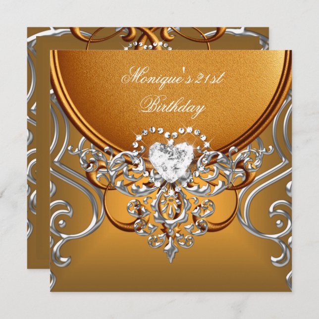 Elegant 21. Geburtstag Party Gold Silver Diamond Einladung (Vorne/Hinten)