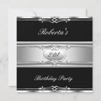 Elegant 21. Geburtstag Party Schwarzes Silber 21 Einladung