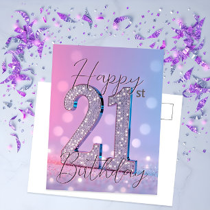 Elegant 21. Geburtstag Pastel Hues Glitzer Diamond Postkarte