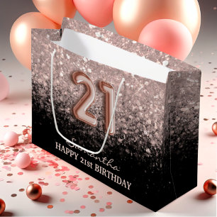 Elegant 21. Geburtstag Rose Gold Glitzer Sparkle Große Geschenktüte