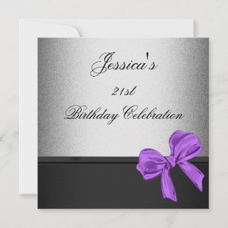 Elegant 21. Geburtstag Schwarzer Silberner Lila Bo Einladung