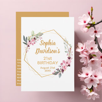 Elegant 21. Geburtstagseinladungen | Sakura & Gold Einladung