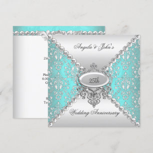 Elegant 25. Hochzeitstag Aquamarin Blue White Einladung