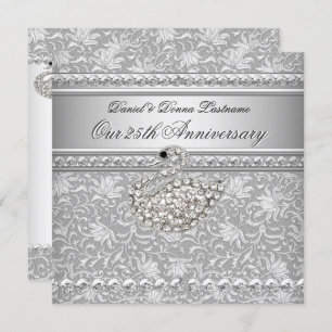 Elegant 25-jähriges Silver Damask Swan 2 Einladung